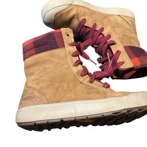 Keen Tan and Red High-Top Boots